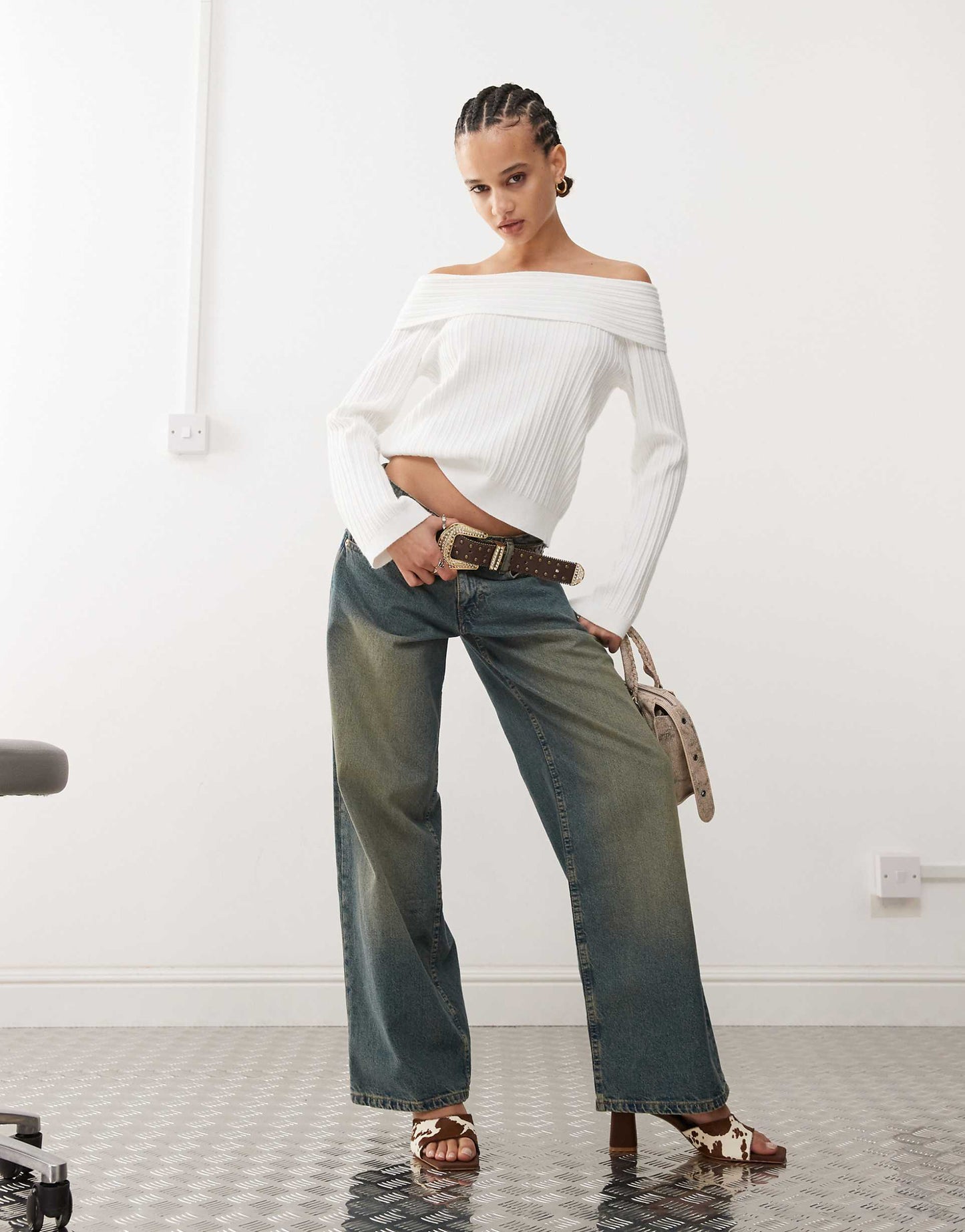 Brandy Fold Over Ribbed Off Shoulder Knit
