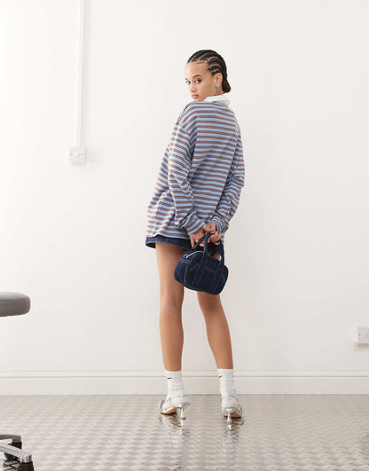 Stripey Oversized Collared Rugby Style Top