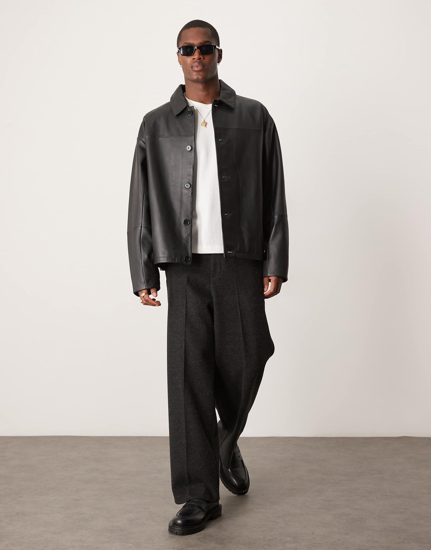Premium Real Leather Oversized Harrington Jacket