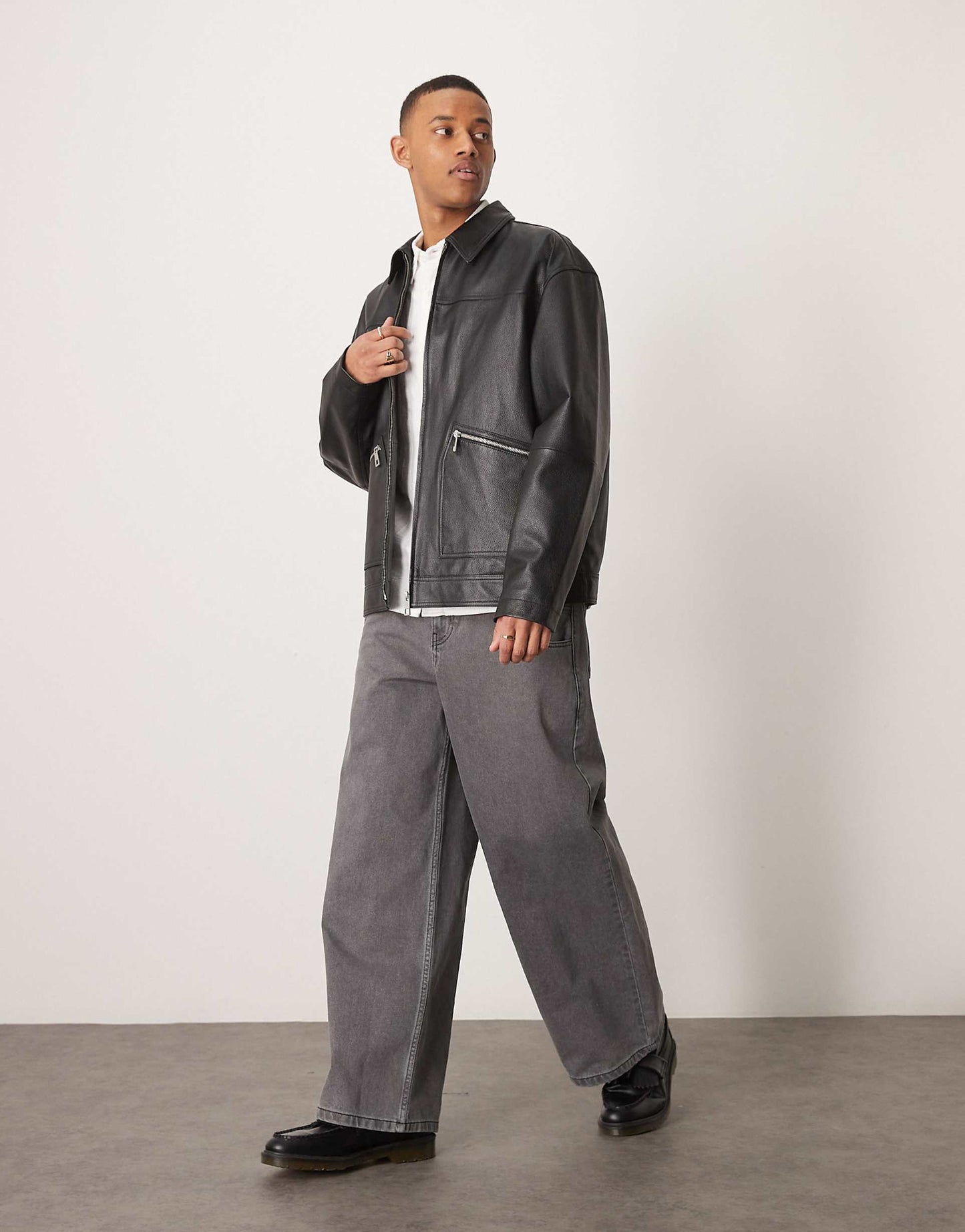 Premium Real Leather Oversized Harrington Jacket