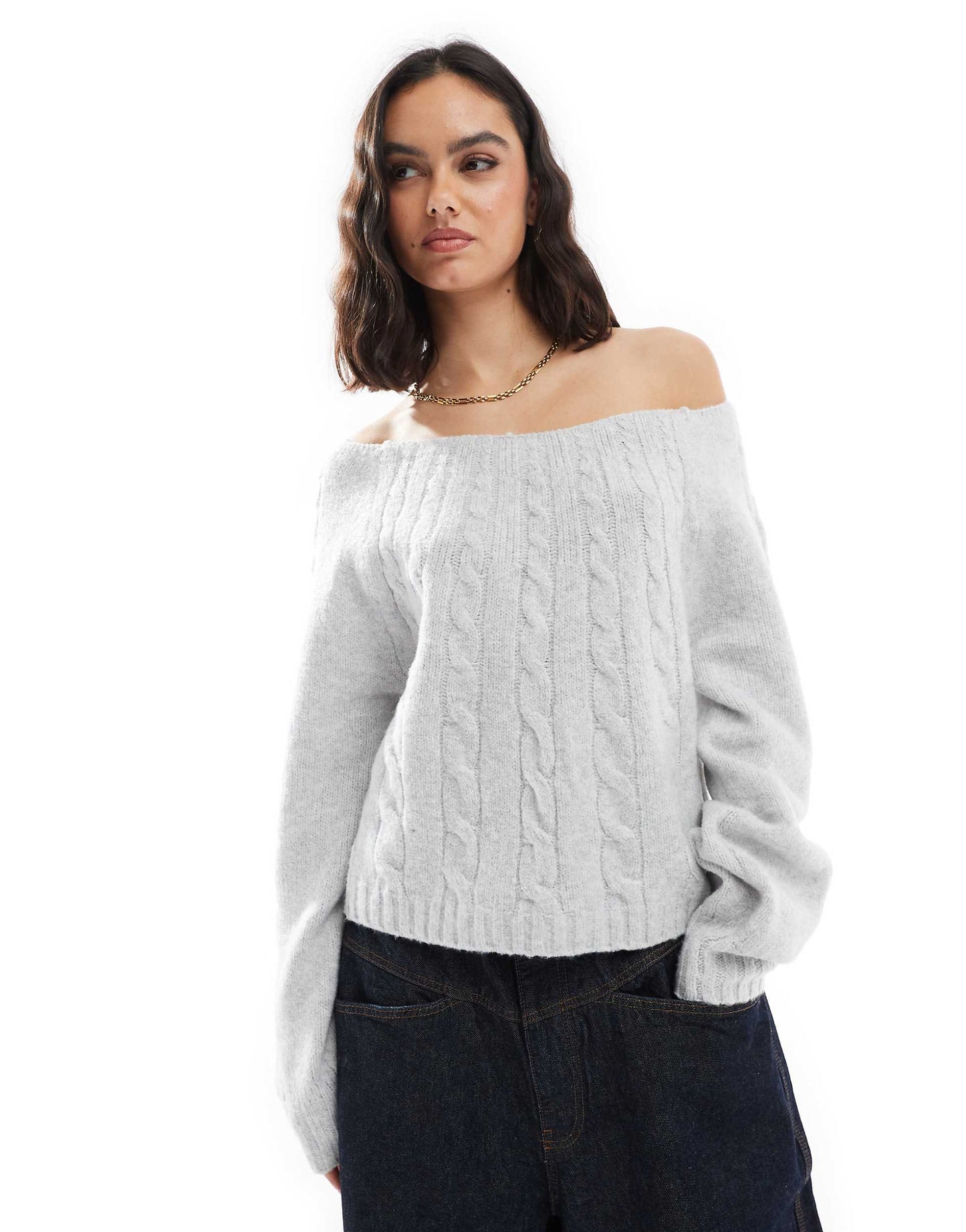 Off The Shoulder Cable Knit Jumper