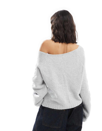 Off The Shoulder Cable Knit Jumper