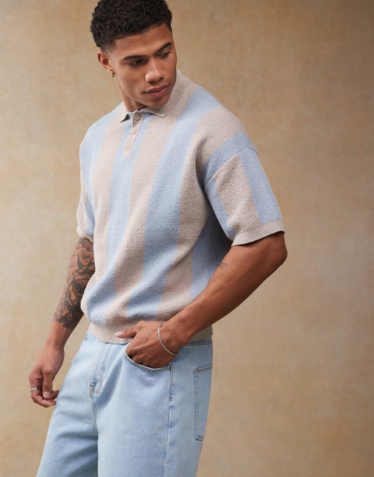 Relaxed Boxy Fit Lightweight Textured Knitted Polo