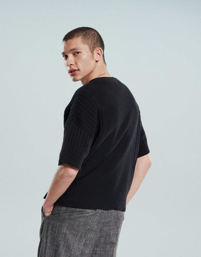 Relaxed Knitted Tshirt With Rib Panel
