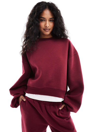 Balloon Sleeve Sweat In Burgundy