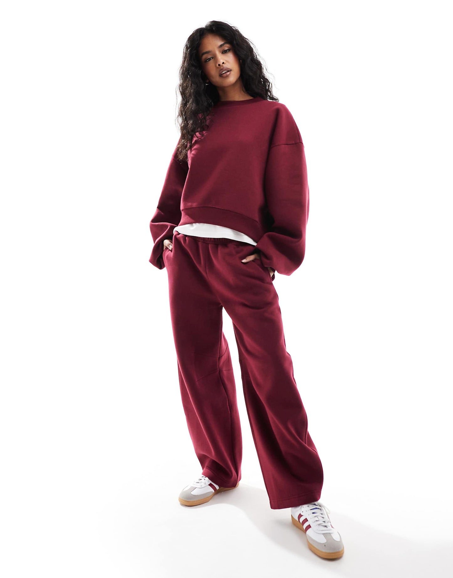 Balloon Sleeve Sweat & Jogger In Burgundy - Burgundy