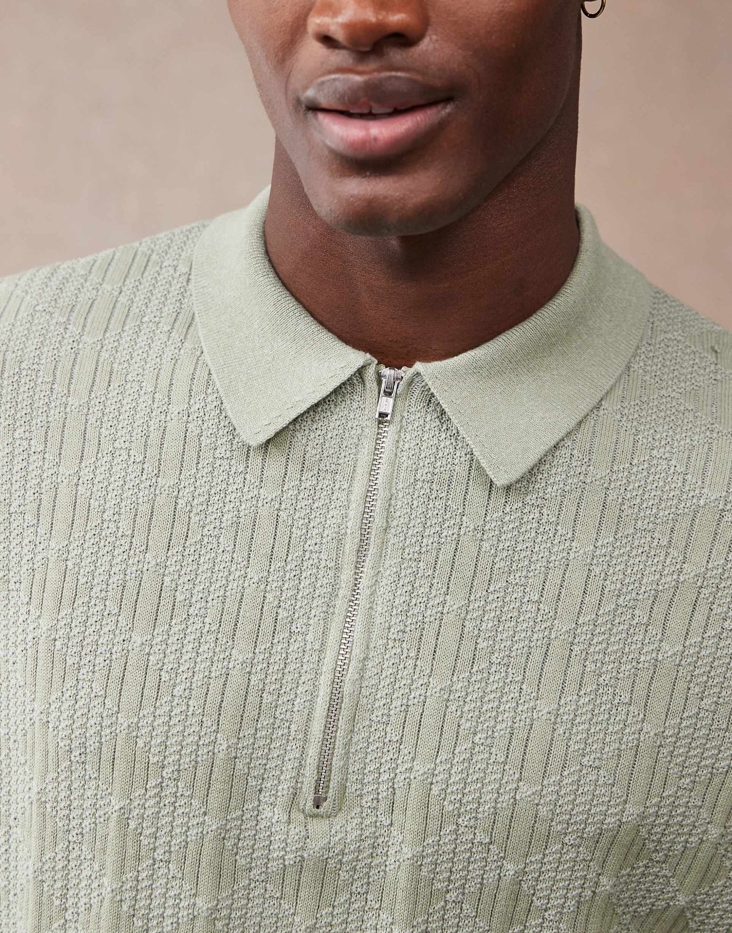 Relaxed Boxy Fit Textured Quarter Zip Polo