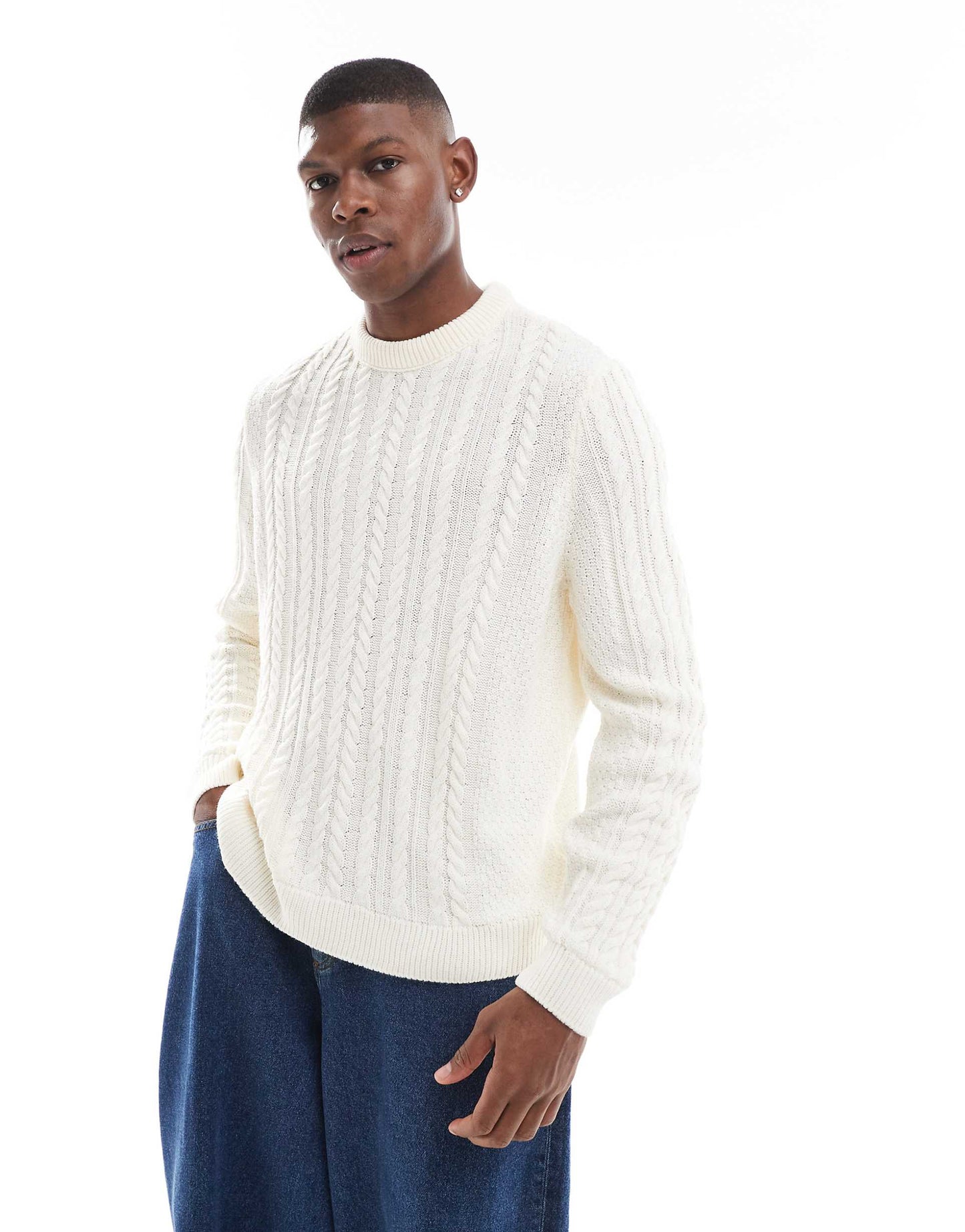Relaxed Slouchy Crew Neck Cable Knit Jumper