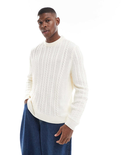 Relaxed Slouchy Crew Neck Cable Knit Jumper