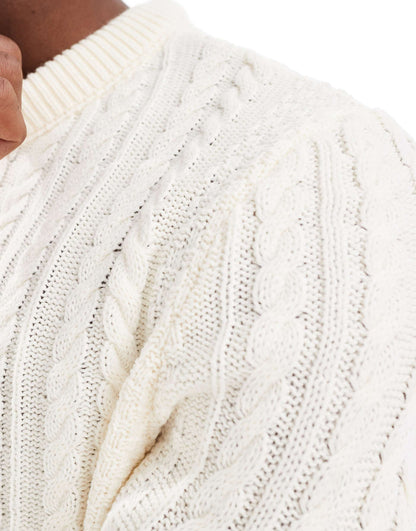 Relaxed Slouchy Crew Neck Cable Knit Jumper