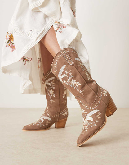Embroidered Western Knee Boots