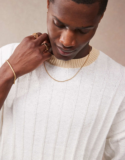 Oversized Boxy Fit Heavyweight Texture Ribbed Knitted Crew Neck T-Shirt