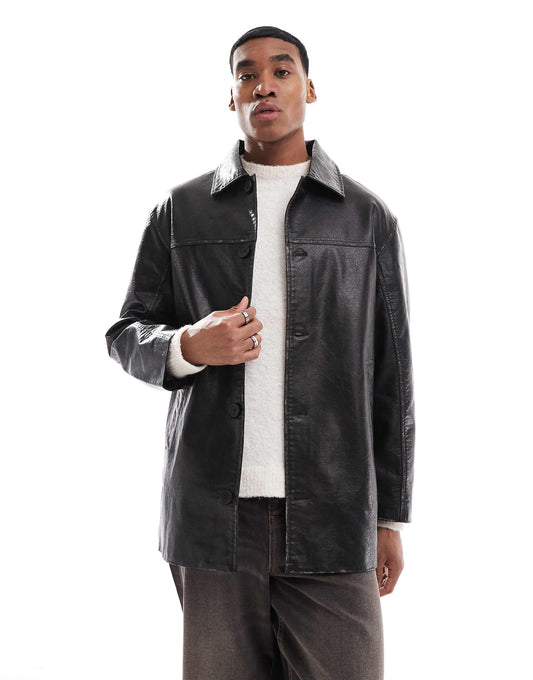 Faux Leather Long Cut Jacket