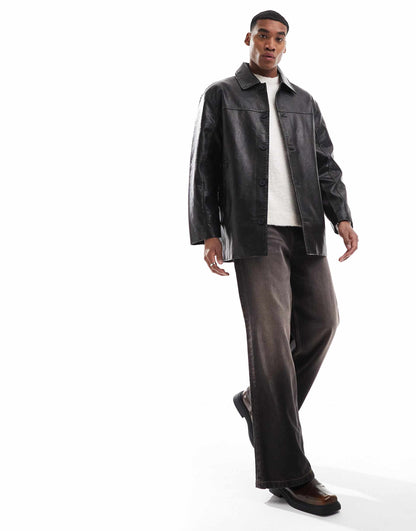 Faux Leather Long Cut Jacket