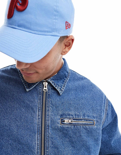 Quilted Denim Zip Through Jacket