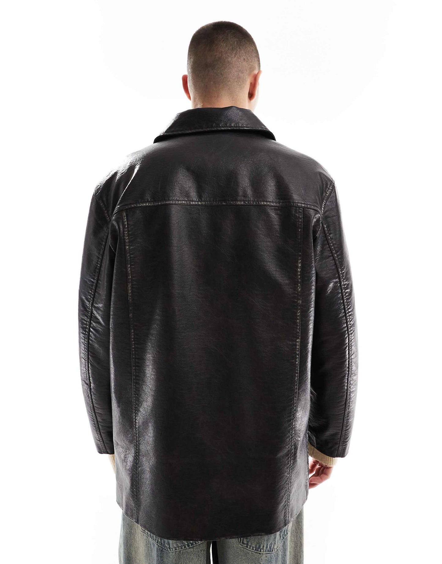 Longline Faux Washed Leather Jacket
