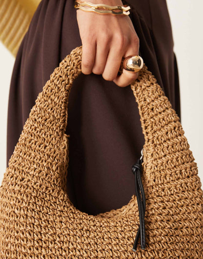 Hand Crochet Straw Shoulder Bag