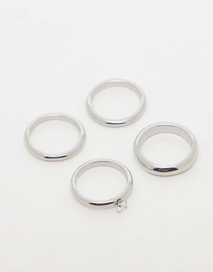 Ring Multipack With Rhinestone Detail