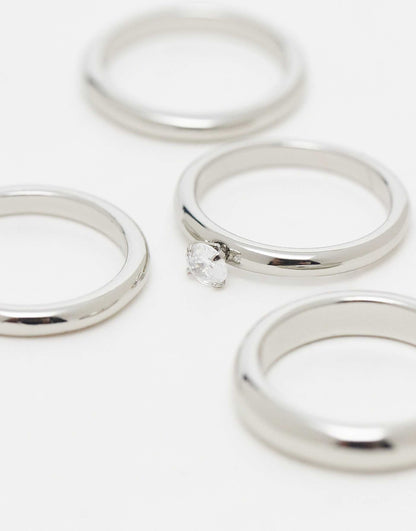 Ring Multipack With Rhinestone Detail