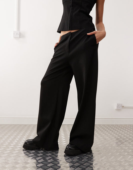 Co-Ord Wide Leg Trousers With Waistband Detail