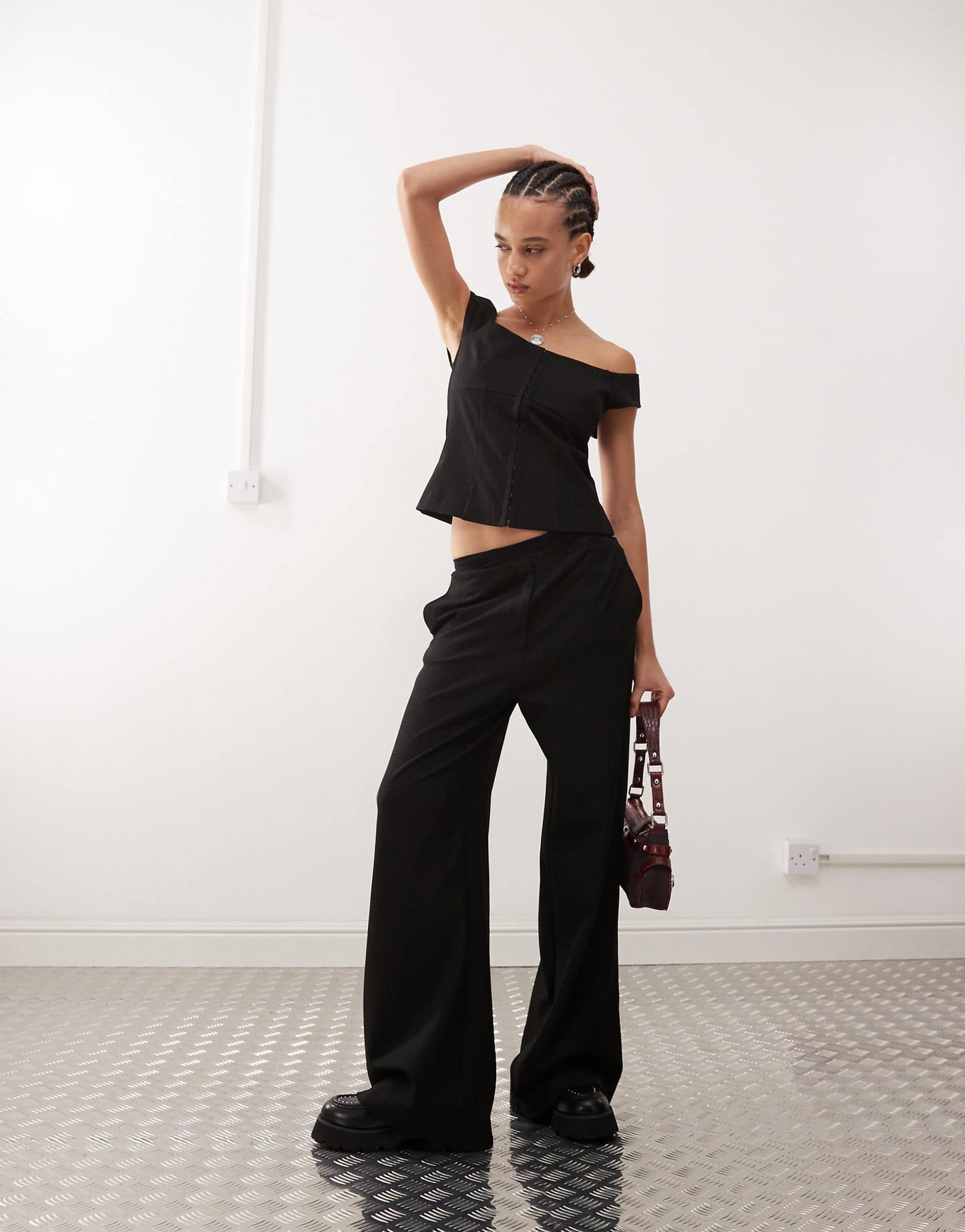 Co-Ord Wide Leg Trousers With Waistband Detail