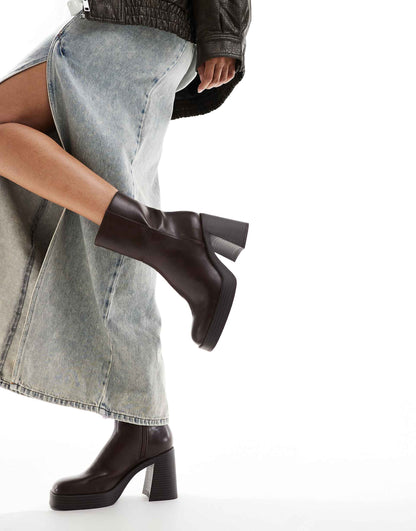 Faux Leather Heeled Boots