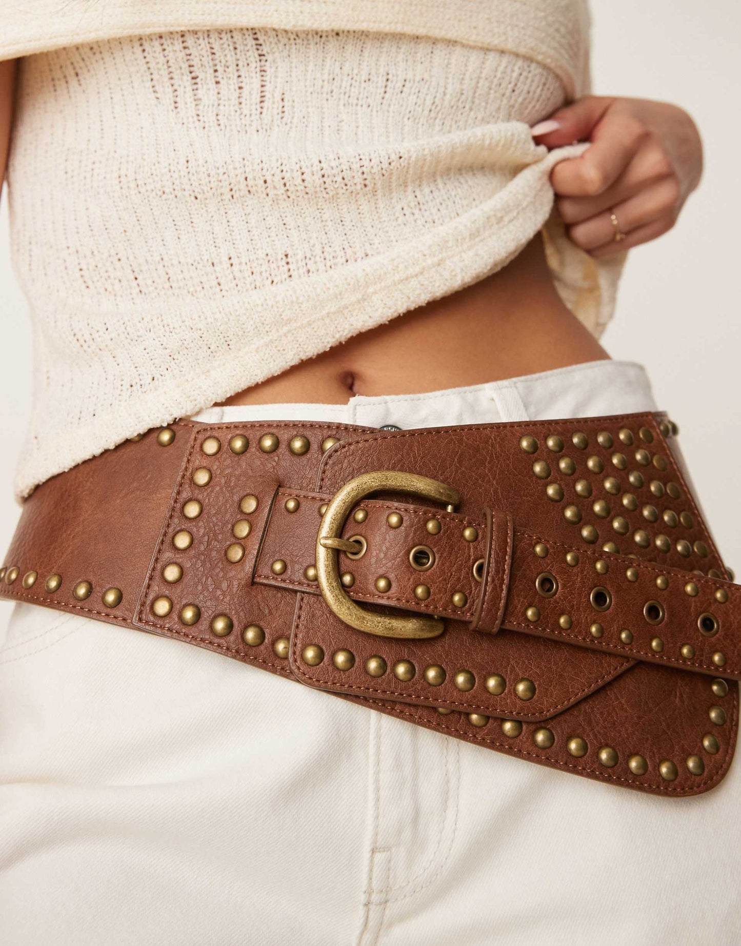 Low Waist Wide Belt With Stud Detail