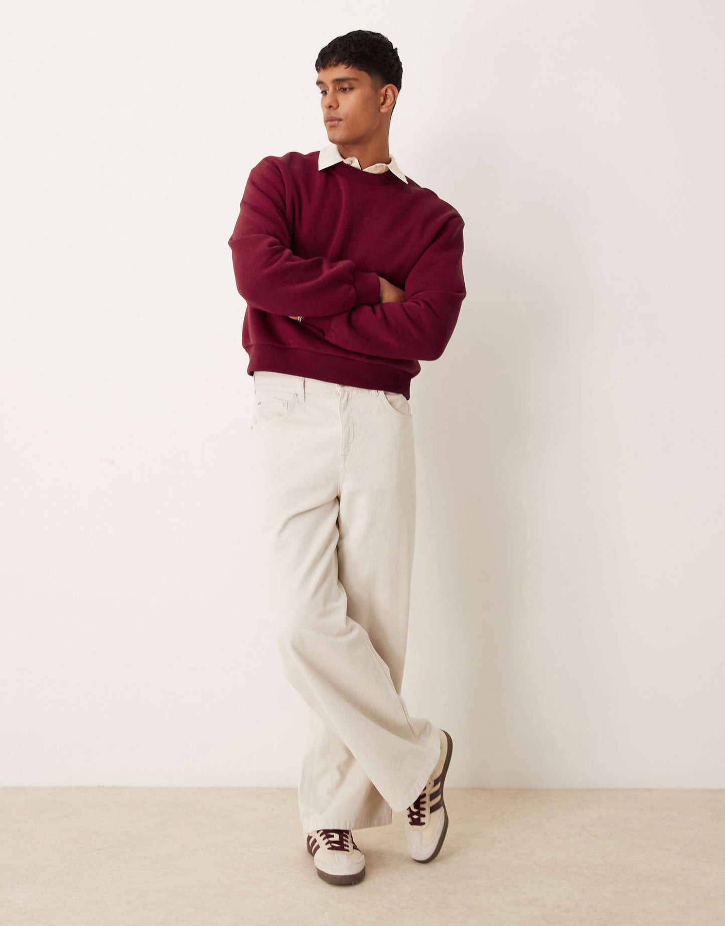 Oversized Cropped Crew Neck Sweatshirt