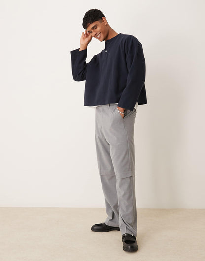 Super Oversized Cropped Heavyweight Rib Henley Jumper