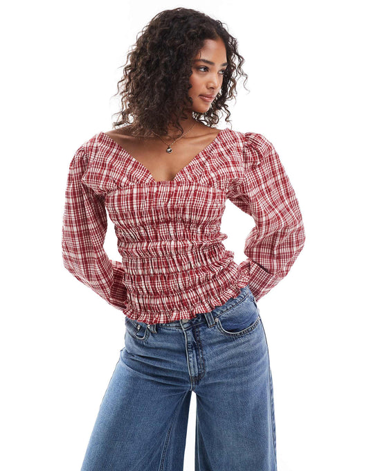 Long Sleeve Shirring Detail Blouse