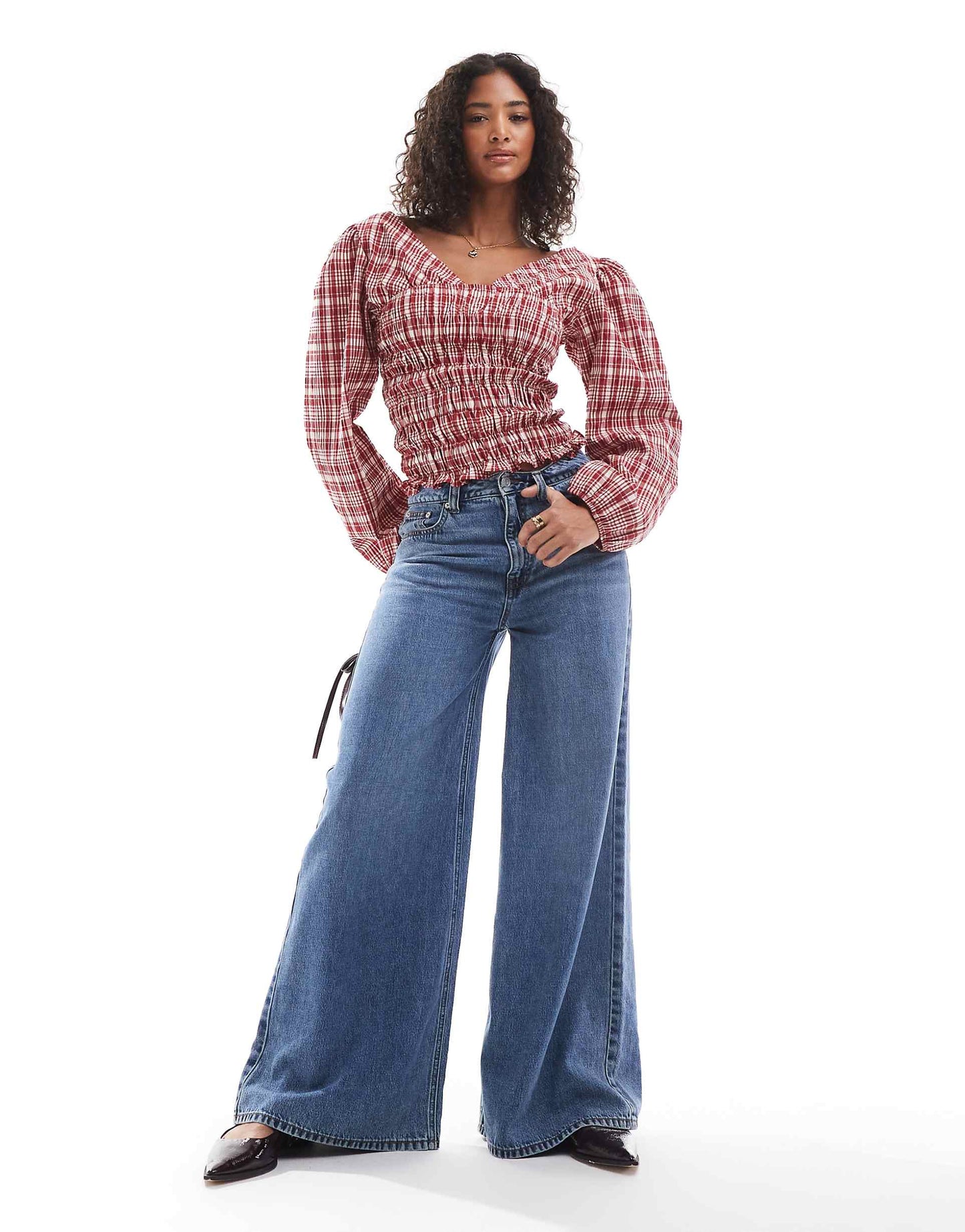 Long Sleeve Shirring Detail Blouse