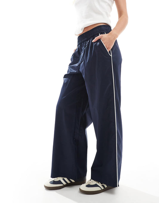 Petite Contrast Piping Wide Leg Trousers