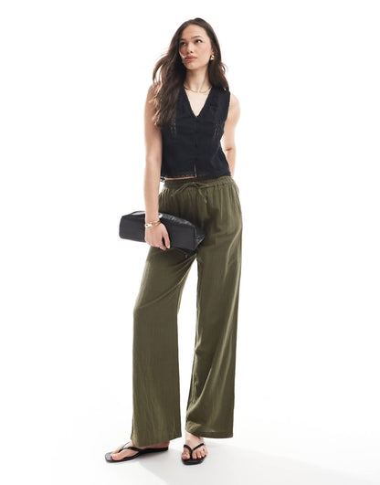 Tall Wide Leg Linen Look Trousers