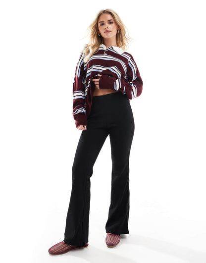 Petite High Waist Ribbed Flare Trousers