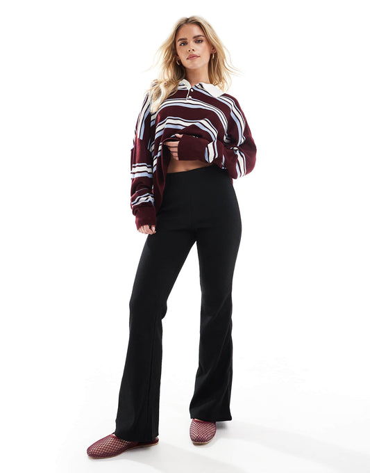 Petite High Waist Ribbed Flare Trousers