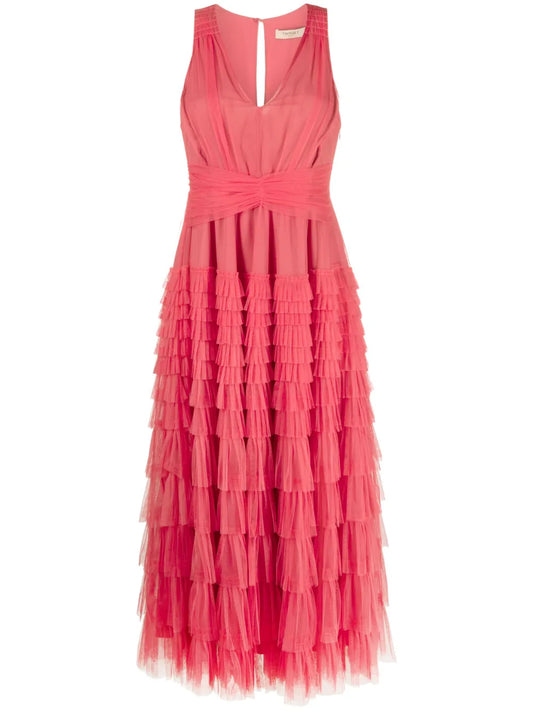 Ruffled Tulle Midi Dress