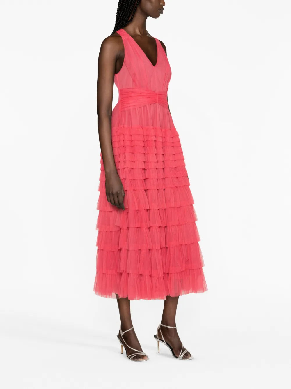 Ruffled Tulle Midi Dress