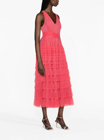 Ruffled Tulle Midi Dress