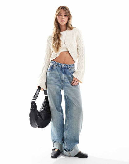 Wide Sleeve Knitted Cable Stitch Cardigan