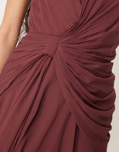 Halter Plunge Mini Dress With Drape Detail