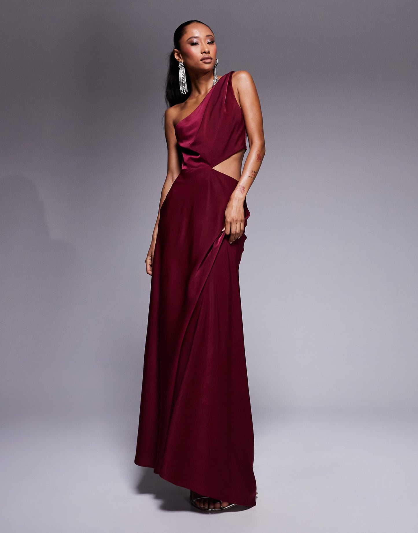 Satin Twist Strap Cut Out Maxi Dress