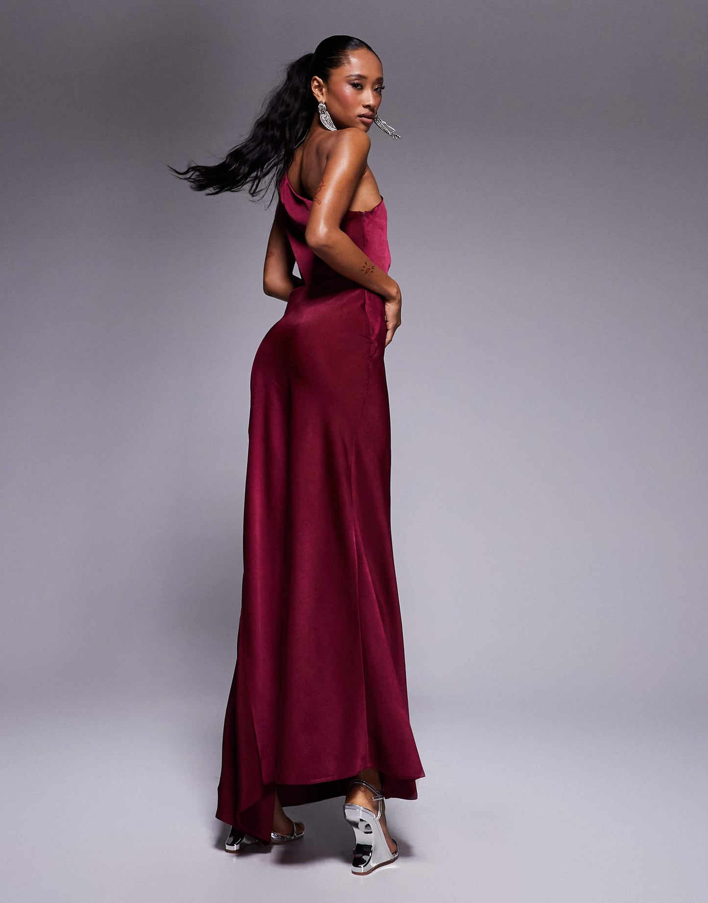 Satin Twist Strap Cut Out Maxi Dress