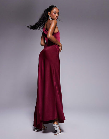 Satin Twist Strap Cut Out Maxi Dress