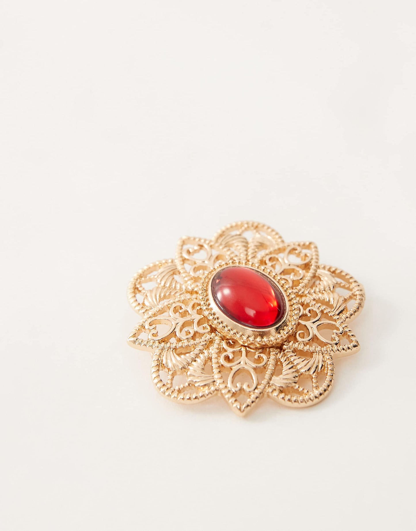 Antique Broach With Red Stone