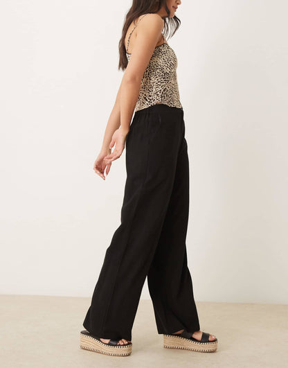 Relaxed Straight Leg Trousers With Linen