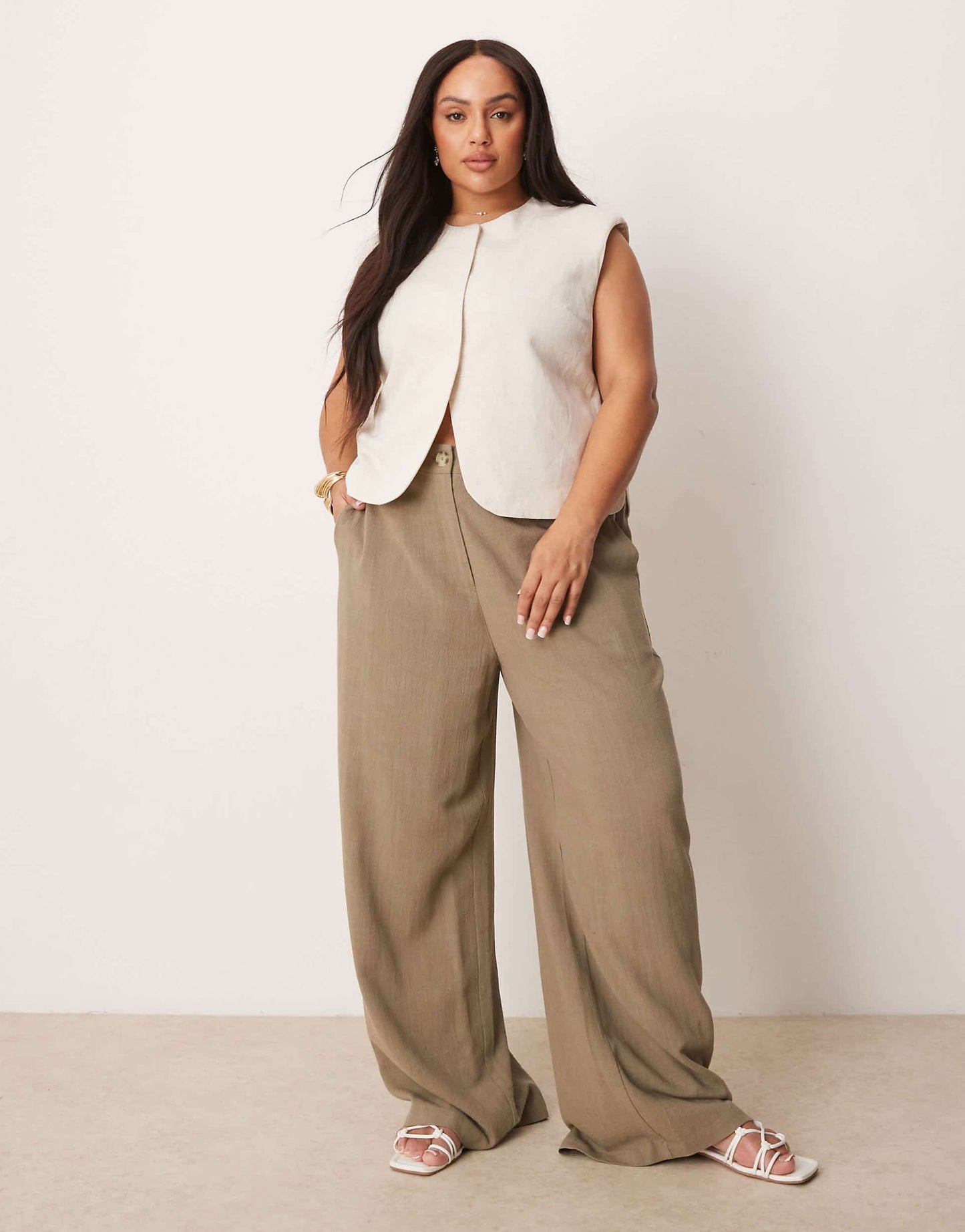 Curve Relaxed Straight Leg Trousers With Linen