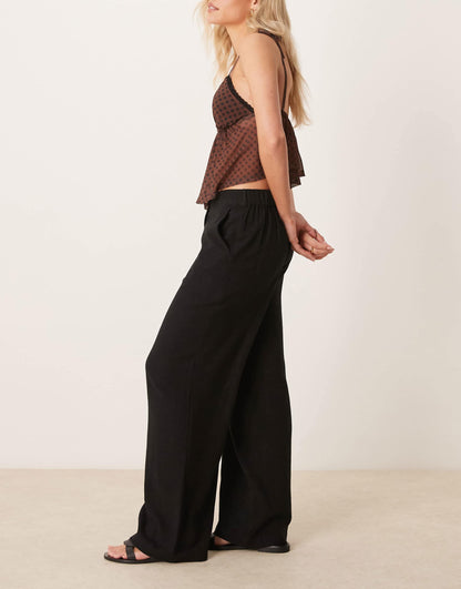 Petite Relaxed Straight Leg Trousers With Linen