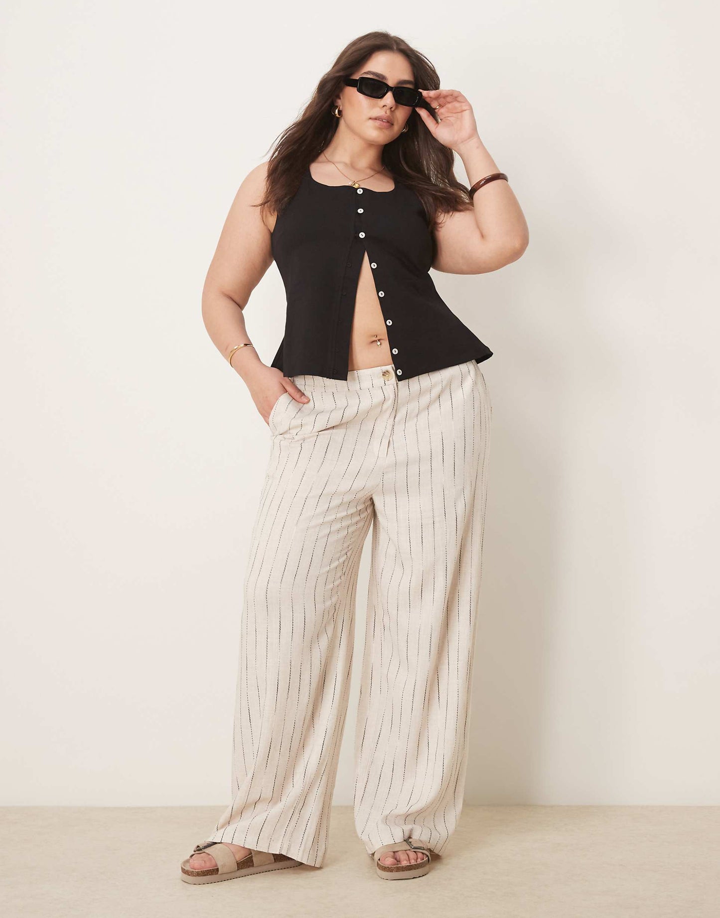 Curve Relaxed Straight Leg Trousers With Linen