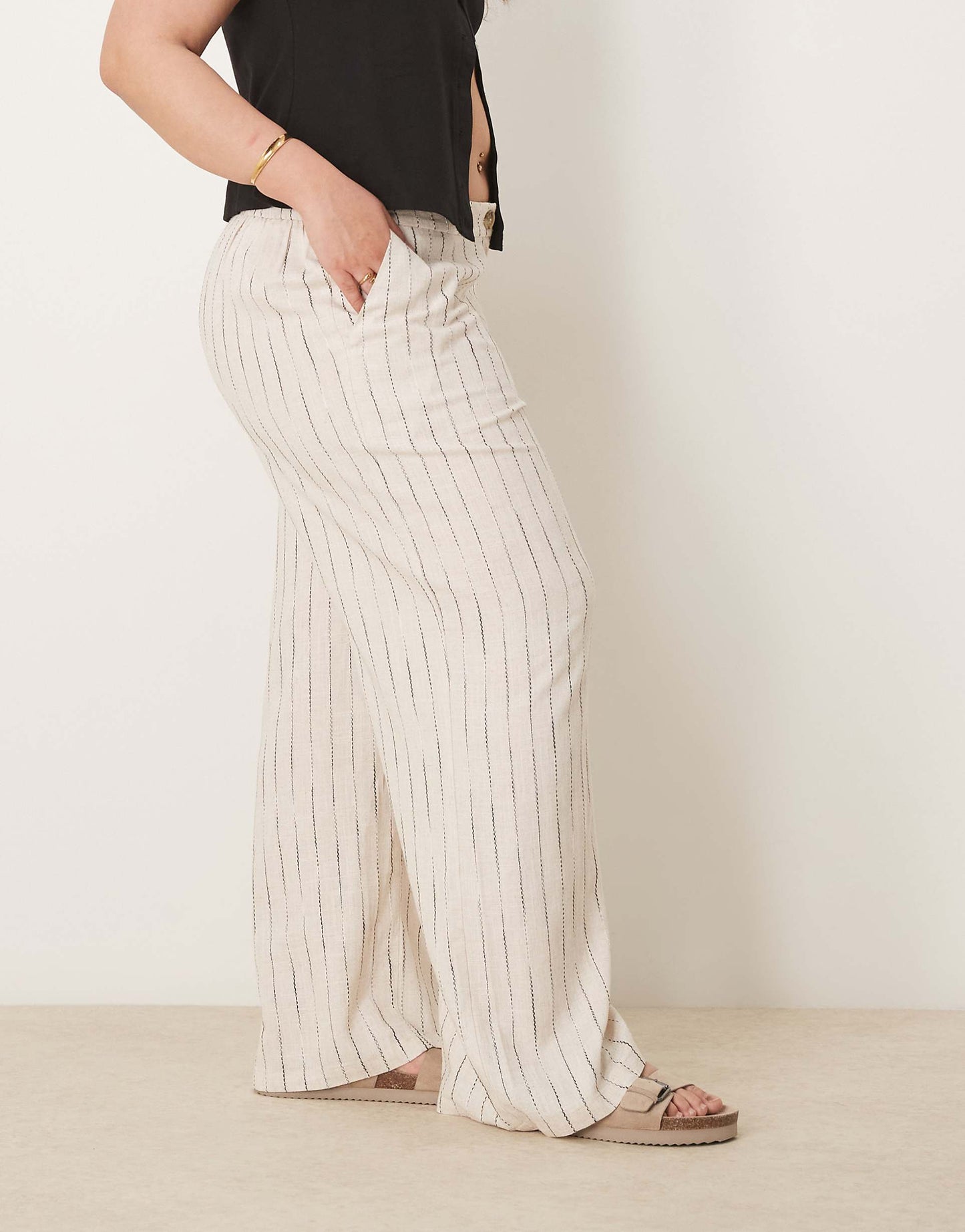 Curve Relaxed Straight Leg Trousers With Linen