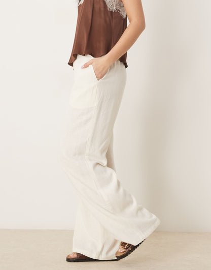 Relaxed Straight Leg Trousers With Linen